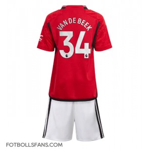 Manchester United Donny van de Beek #34 Replika Hemmatröja Barn 2023-24 Kortärmad (+ Korta byxor)